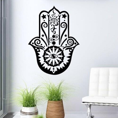 29cm*39cm Hamsa Hand Wall Decal Vinyl Fatima Yoga Vibes Wall Sticker Fish Eye Decals Indian Buddha Lotus Pattern Art Home Decor