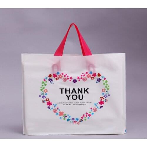 50pcs- White Thank You Plastic Handbag Children Clothing Packaging Large thick gift packing bag Christmas Gift Bags With Handles
