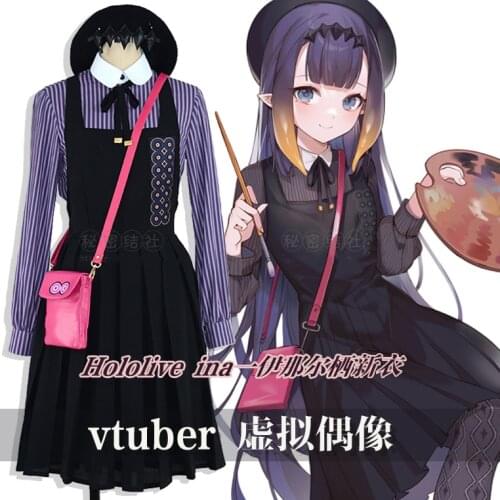 Anime Hololive VTuber Ninomae Ina Nis Daily Uniform Party Dress Full Set Cosplay Costume Halloween Women Free Shipping 2021 New