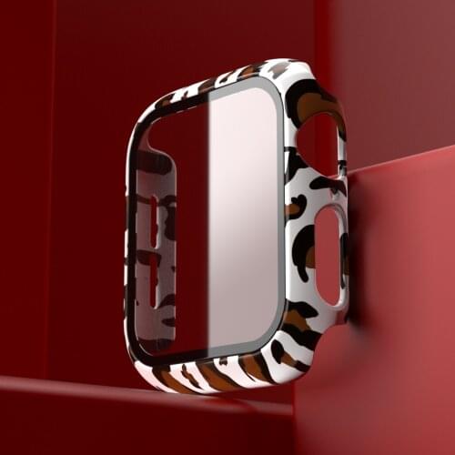 Leopard Case and Tempered Film Glass Protective Cases for Apple Watch Series SE 6 5 4 40 44 Zebra Full Cover for iWatch 38 42mm