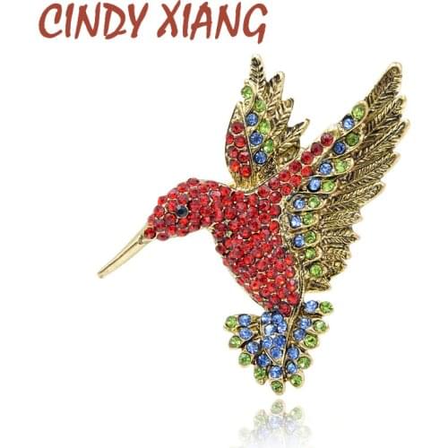 CINDY XIANG Red Color Rhinestone Hummingbird Brooches for Women Cute Bird Style Jewelry Animal Brooch Pin High Quality Good Gift