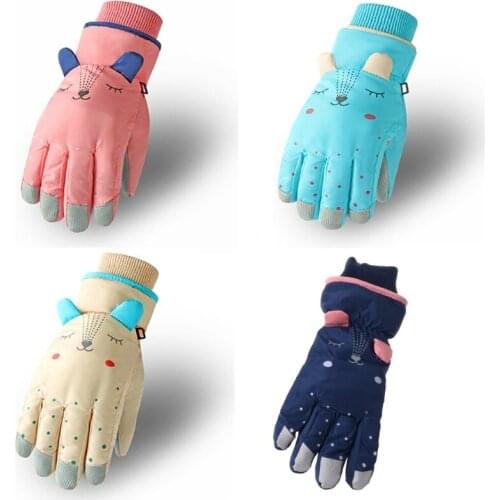 Kids Winter Waterproof Snow Gloves Children Cartoon Ears Thermal Insulated Windproof Sport Snowboard Ski Mittens Wrist Warmer