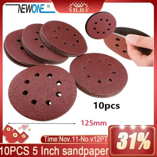 NEWONE 10pcs/set 125mm 5"/5inch Sanding Discs 8 Holes Sandpaper Pads Set Hook & loop Abrasive sander paper for polishing tools