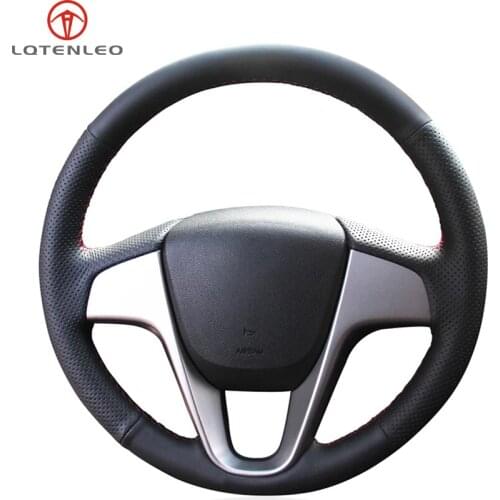 LQTENLEO Black Artificial Leather Car Steering Wheel Cover For Hyundai Solaris Verna 2010-2016 i20 2008-2014 Accent 2012-2017