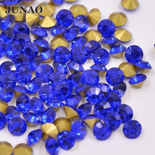 JUNAO SS 6 8 10 12 16 20 30 Dark Blue Pointback Glass Nail Rhinestones Round Crystal Applique Fancy Glass Strass for Decoration