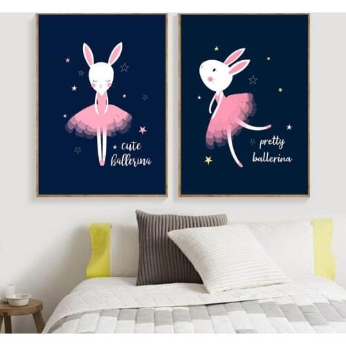 Canvas Painting Cute Rabbit Cartoon Posters Prints Ballet Dance Wall Art Pictures Modern Kids Living Room Decor Home Decoration