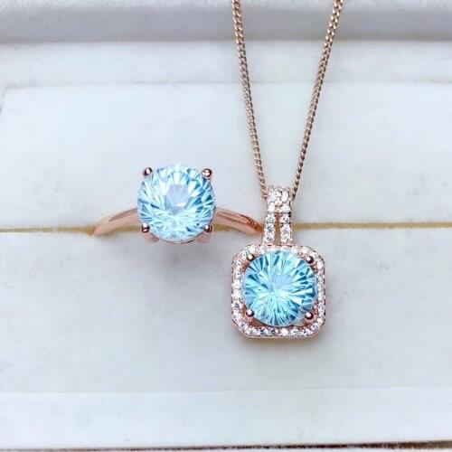 Natural and R Topaz jewelry set Natural Real Topaz 925 sterling silver 1pc pendant,1pc ring