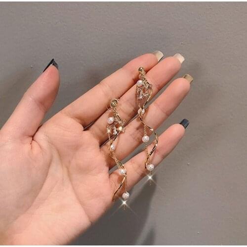 S925 Korean Simple and Fairy Five-pointed Star Earrings Temperament Long Net Red Pearl Tassel Fashion All-match Earrings