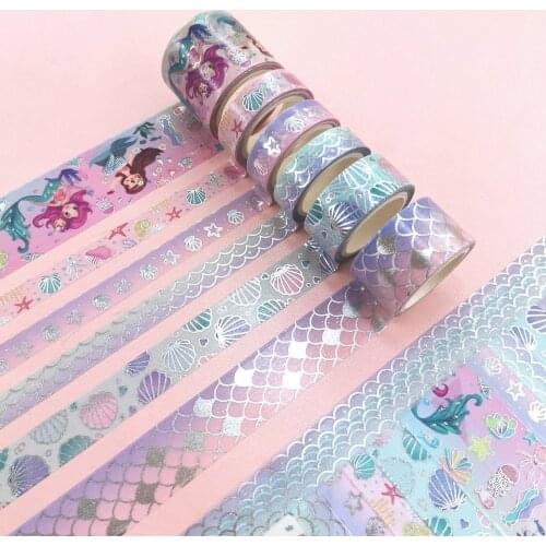 6pcs/set Silver Foil Washi Tape Mermaid Girl'Gift Paper Scrapbooking Masking Tape Adhesive Sticker Stationery Deco Tapes