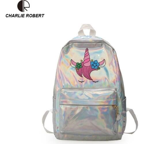 Cute Cartoon Reflective Rainbow Unicorn Women Lady Mini Backpack Panelled Casual PU Funny 2019 New Spring Style Backpack