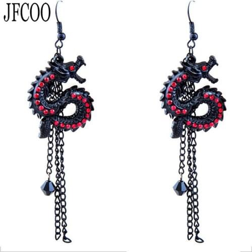 Fashion Fringed chain Earrings High Quality Vintage Dragon red color crystal Earring Earrings Dropshipping