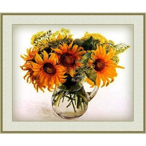 Sunflower vase flower Sewing kit Top Quality Embroidery Needlework 14CT Unprinted Cross Stitch Kits DIY Handmade Home Decor
