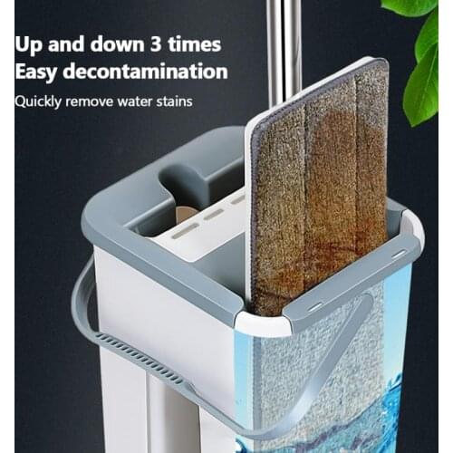Magic Mop And Bucket Set Hand Free Squeeze Flat Floor Self Cleaning Microfiber Pads Household Lazy Tools Flat Floor Mopping
