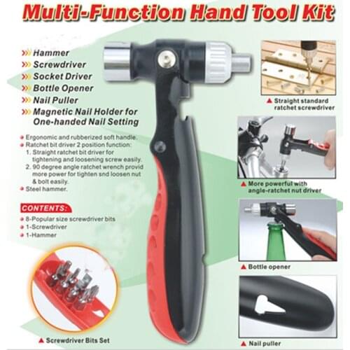 Multi Function Hand Tool Kit Functional Safety Hammer Ratchet Screwdriver Head Sleeve Combination Tool Nail Opener