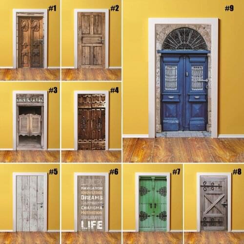 Wood Grain Pvc Door Stickers Wallpaper Retro Art Door Poster Self-Adhesive Mural Stickers House Design Home Decoration Bedroom