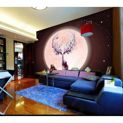 Papel de parede Fantasy starry sky moon love elk mother and child 3D wallpaper mural,living room home decor