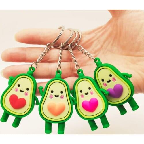 Novelty 3D Simulated Fruit Avocado Keychain Cute Soft Resin Heart Keychains Couple Jewelry Women Fashion Christmas Small Gift