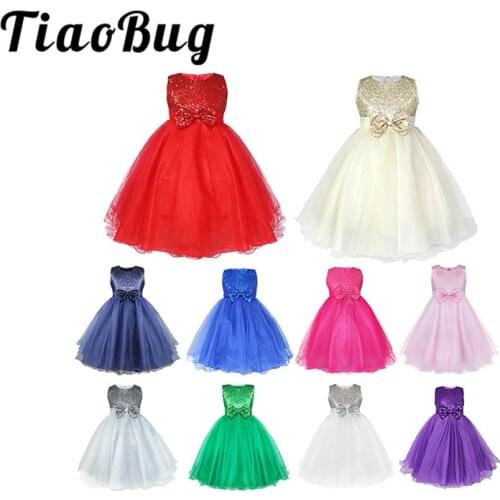 TiaoBug New Flower Girl Dresses Bowknot Sequin Real Party Pageant Communion Dress Little Girls Kids Tulle Prom Gown for Wedding