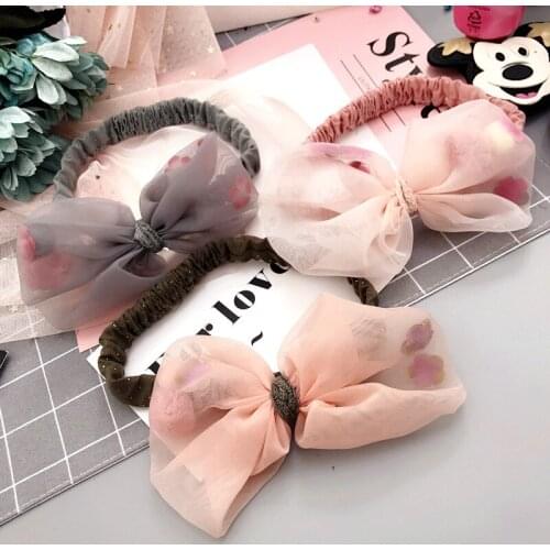 New Luxury Qualiy 6pcs/lot Bows Hair Bands Elastic Korean Modish Girls Kids Big Size Hair Bows Flower Pink Grey Girls Headbands