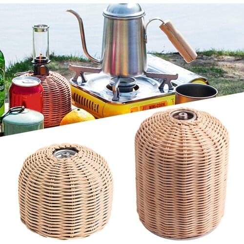 Rattan Flat Gas Tank Protective Case Handmade Anti-impact Anti-collision Anti-fall Protector for Outdoor Camping