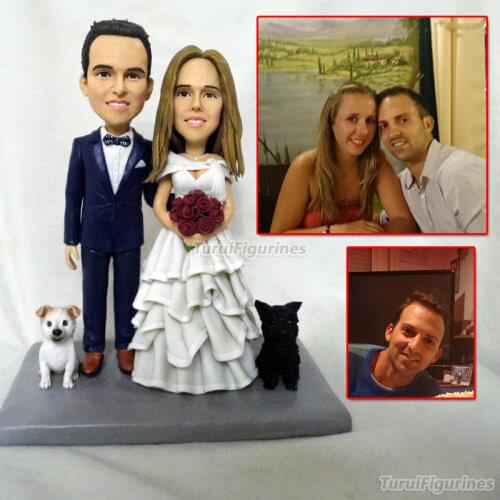Custom wedding cake topper with dog doll custom Pet portrait sculpture human face sculpture design from photo mini statue dolls