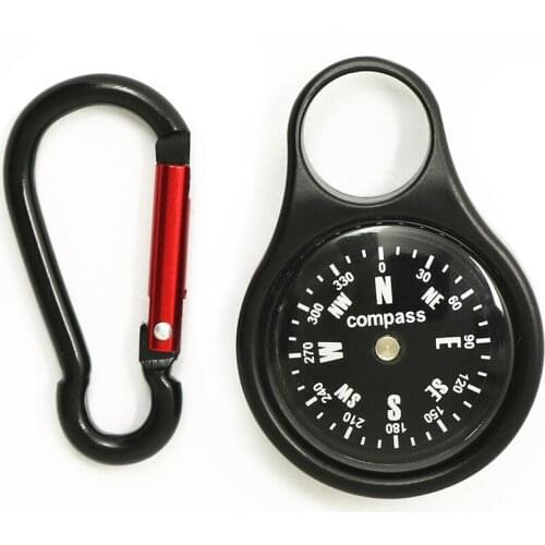 Portable Compass Carabiner Zinc Alloy Compass Clip Snap Hook Black Compasses Camping Accessory Outdoors Hiking Tool