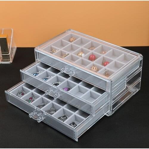 Drawer Type Transparent Jewelry Storage Box Dustproof Earrings Jewelry Finishing Box Flannel Acrylic Classification Box