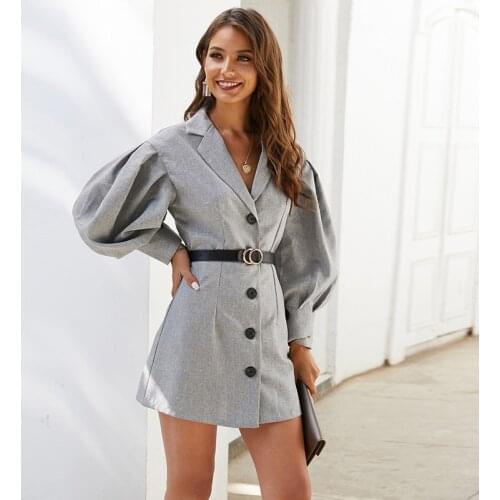 Chic Women Suits In Stock Cheap SIngle Breasted Long Lantern Sleeve Blazer Dress High Quality Slim Fit Daily Casual Coat 1 Piece