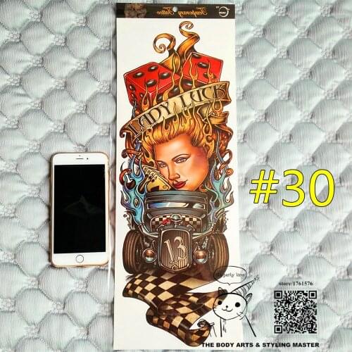 SHNAPIGN "The Lady Luck" Full Sleeve Temporary Body Art, 48*17cm Flash Tattoo Stickers Waterproof Adult Sex Products Henna Tatoo