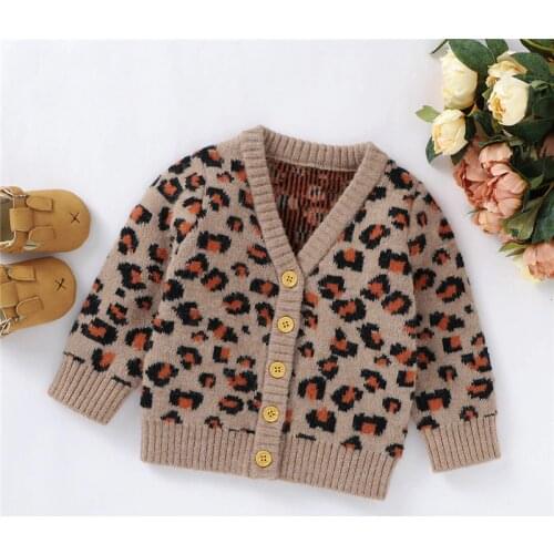 Baby Sweater Boys Girls Leopard Print Sweaters Cardigans Autumn Causal Toddler Long Sleeve Knitwear Jackets Winter Children Tops