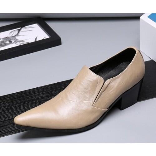 New Luxury Men Party Dress Shoes Genuine Leather Handmade Formal Office Shoes Fashion Men Wedding Height Increasing Shoes