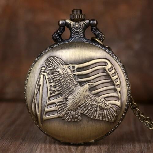 Vintage Bronze Quartz Pocket Watch Retro Pendant Fob Watch with Necklace Mens Kids Gifts