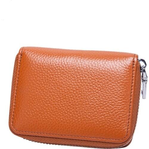 RFID Blocking Card Holder Genuine Leather Zipper Coin Purse Unisex Business ID Credit Card Holder High Quality Brand Wallet R19