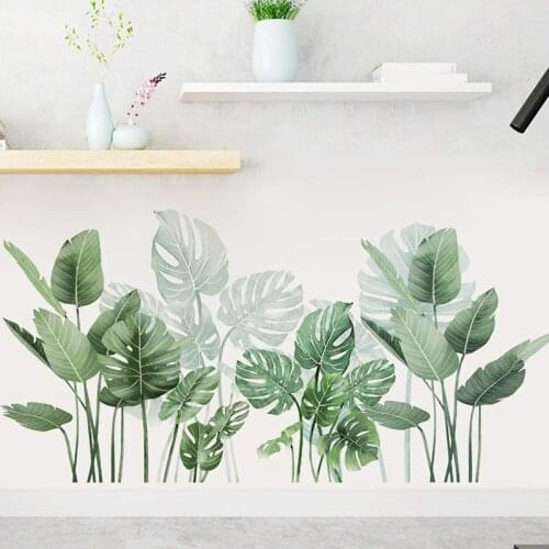 Green Plants Leaf Wall Stickers Tropical Plants Removable Wall Decals for Family Living Room Background Wall Decoration