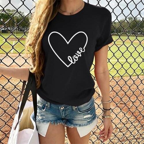 Women T Shirt Heart Print Valentines Day Short Sleeve Couple Tshirt O Neck Womens Tops And Shirts Camisetas Verano Mujer 2021