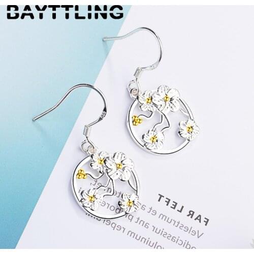 BAYTTLING Hot Sale 925 Sterling Silver 30MM Fine Hollow Flower Drop Earrings For Women Fashion Wedding Jewelry Couple Gift