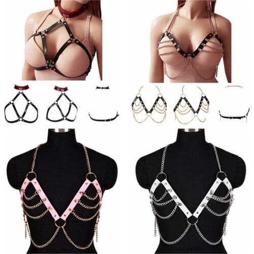 Bondage Leather Harness Womens Belt Tops Harajuku Punk Metal Chain Goth Accessories Party Dress Dance Rave Costume Sword Belt