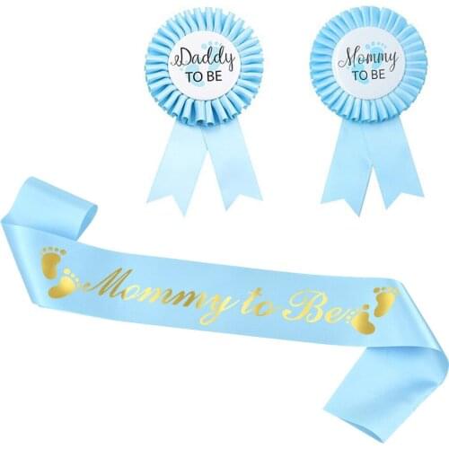 Mommy to Be and Daddy to Be Badge Pins Sash Set Gifts for New Mom Dad Baby Shower Gender Reveals Party Decor Supplies Blue Pink