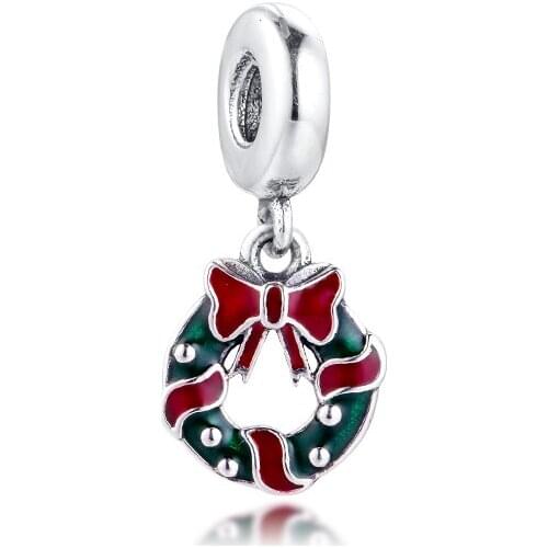100% 925 Sterling Silver Holiday Wreath Dangle Charm Fits Pandora Bracelet Fashion Beads for Jewelry Making Women Gift rosario