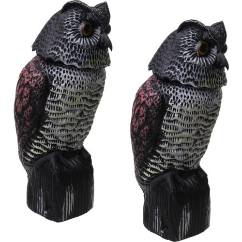 MagiDeal Portable 2 Pieces Realistic Owl Decoy With Rotating Head Bird Pigeon Crow Scarer Scarecrow Hunting Decoy