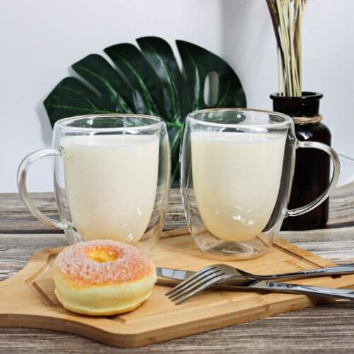 250/350/450ML Glass Insulated Double Walled Coffee Glasses Heat Resistant Cup Drinking Glasses With Handle