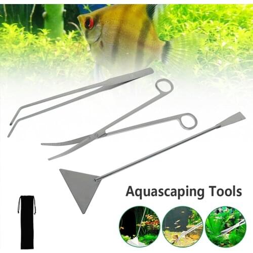 3Pcs Aquarium Tank Cleaning Tools Stainless Steel Fish Tank Scissor Tweezer with Bag Aquatic Plants Set for Aquarium Maintenance