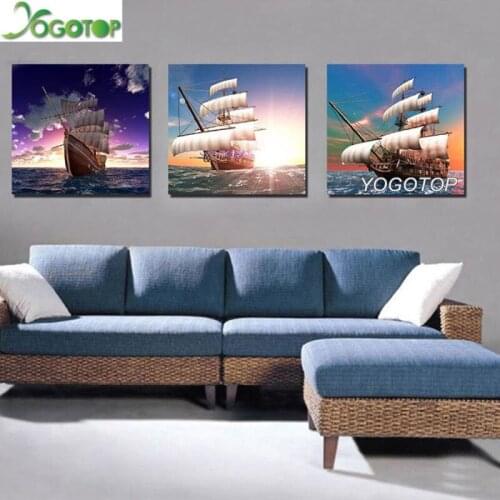 3pcs Diamond Painting Full set Square round Diamond Embroidery sailing boat Rhinestone Mosaic Cross Stitch Home Decor ML903