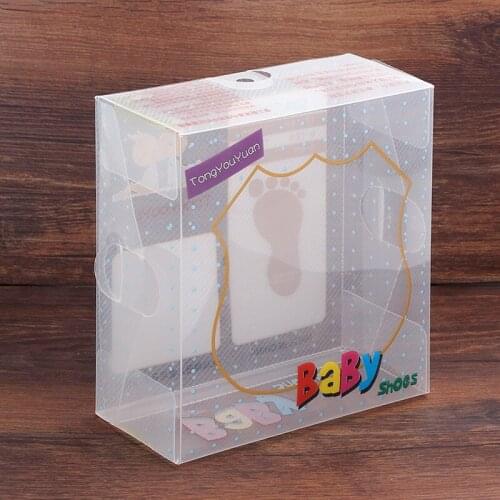 300Pcs/Lot 14cmx13cmx6cm Cartoon PVC Plastic Baby Shoe Box Retail Packaging Box Transparent Packing Decoration Boxes Wholesale