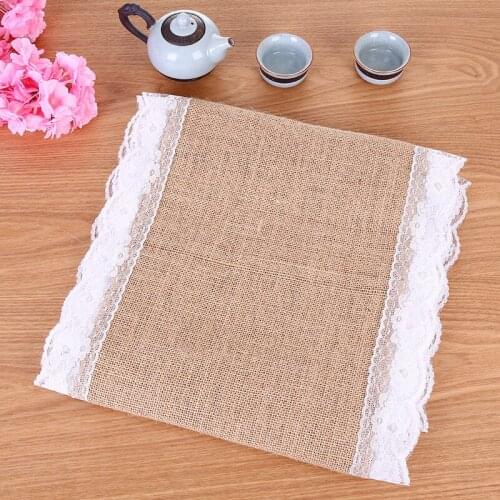 30x275cm Natural Jute Burlap Table Runner Linen Table Runner Lace vintage Table Runner rustic wedding decoration centerpieces