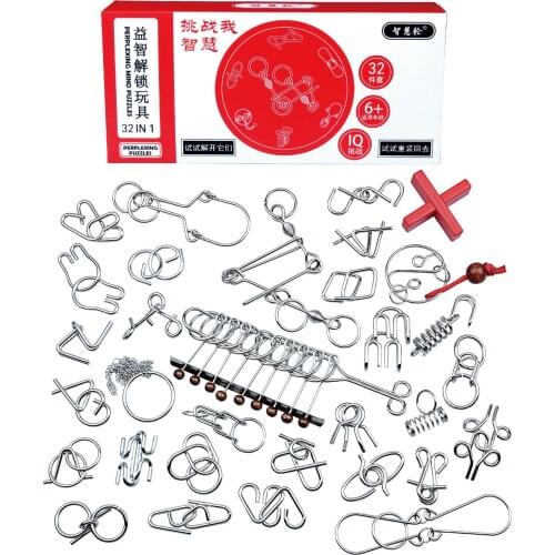 32pcs per Set IQ Metal Puzzle Mind Brain Teaser Magic Wire Puzzles Game Toys for Children Adults Kids 3d metal puzzle