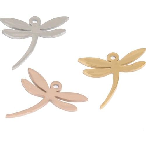 5pcs Gold Plated Stainless Steel Dragonfly Pendants 15*17mm Dangle Charms Connectors for DIY Jewelry Necklace Bracelet Findings