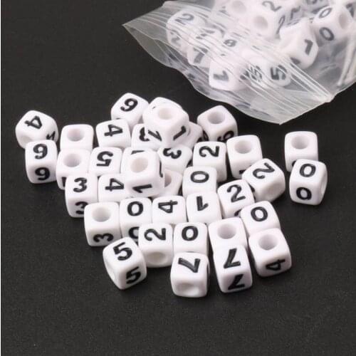 7mm 100pcs white and black Number Cube Acrylic neon Beads For Jewelry making DIY