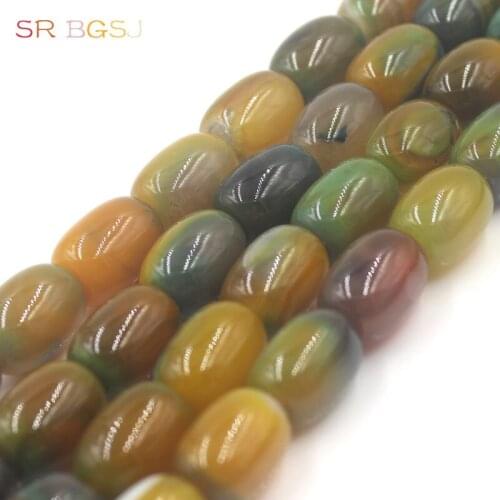 Free Shipping BGSJ 13x18mm Yellow / Blue DIY Column Natural Gemstone Stone Onyx Loose Agate Beads 15"