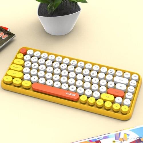 Retro Bluetooth Wireless Keyboard Round Key Cap Typewriter Keyboard 84 Keys Keyboards for iOS Android Phone PC Laptop Tablet